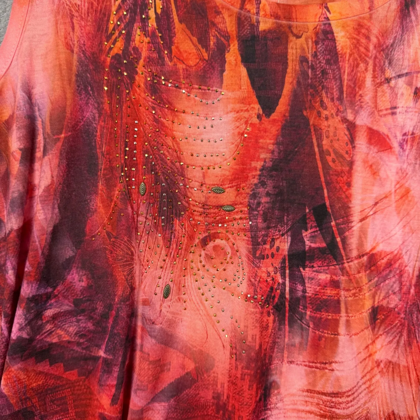 BLEU Abstract Print Tunic Tank Top Large Orange Red Purple Asym Hem Artsy Chic Pink - Image 6