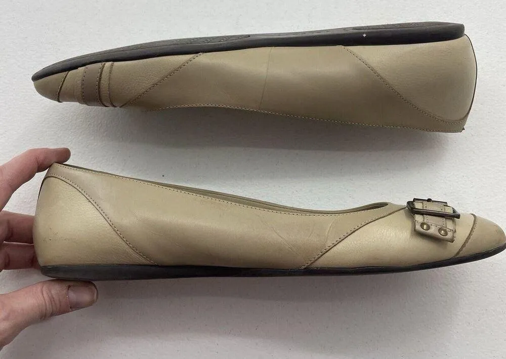 Talbots Size 10 Finata Buckle Flat Leather Beige Sesame Ballet Round Toe Detail - Image 11