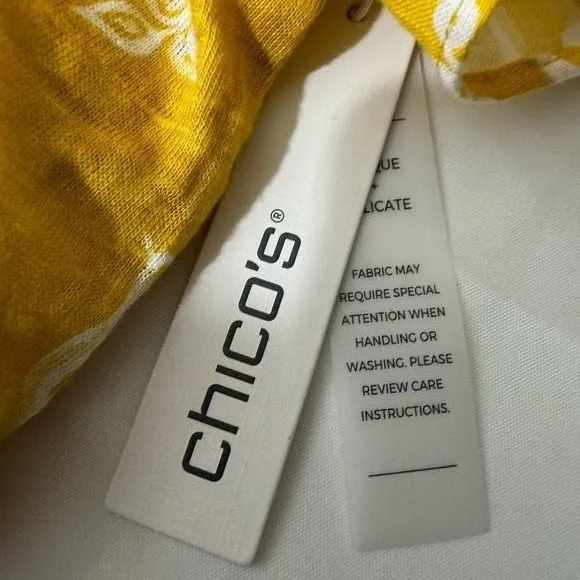 Chicos Linen Yellow Paisley Off-Shoulder Resortwear Tee Size XXL NWT‎ - Image 6