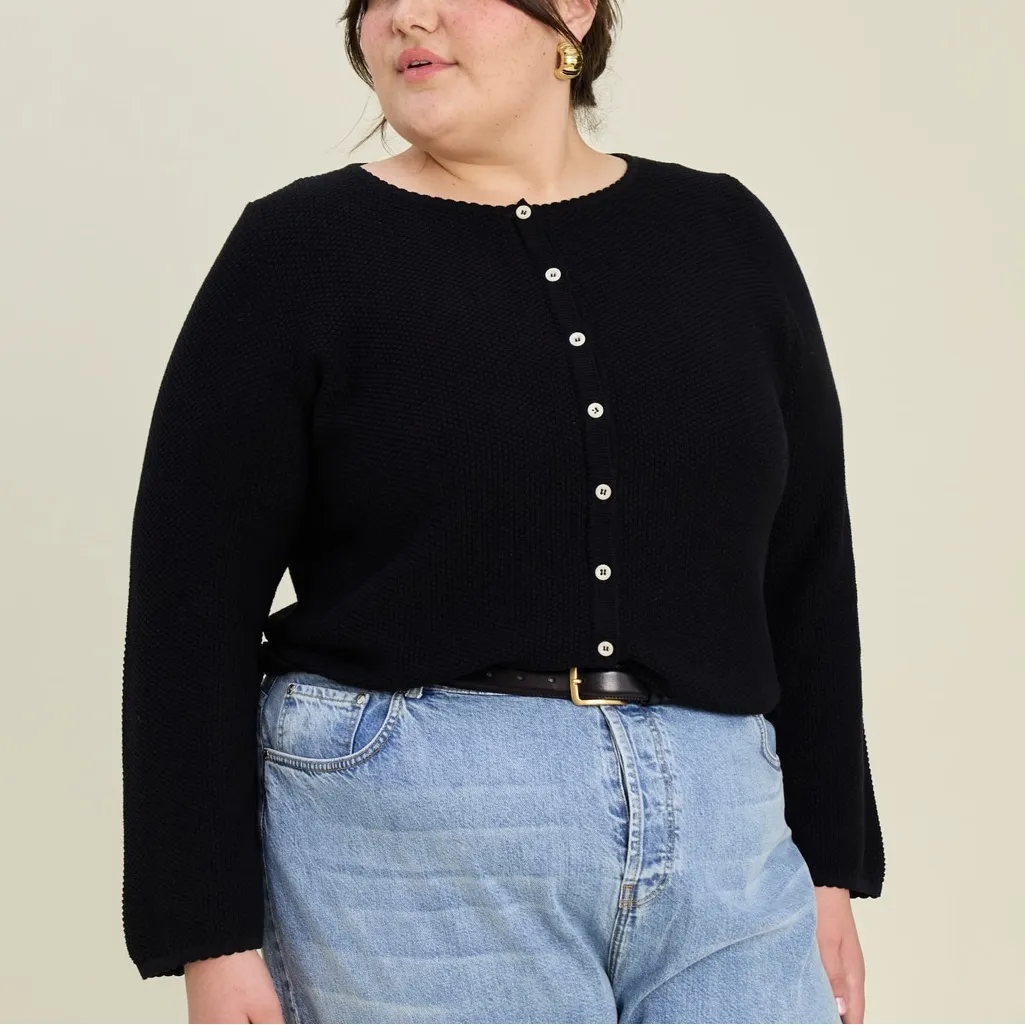 Djerf Avenue NEW Amorini Cardigan Black Cotton Knit Sweater - Image 2