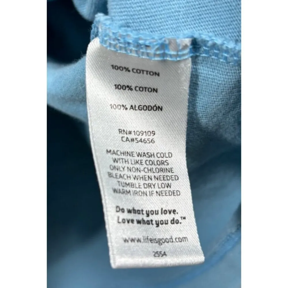 Life Is‎ Good Womens Blue T-Shirt "I Like It Here" Graphic Adirondack Chair M - Image 4