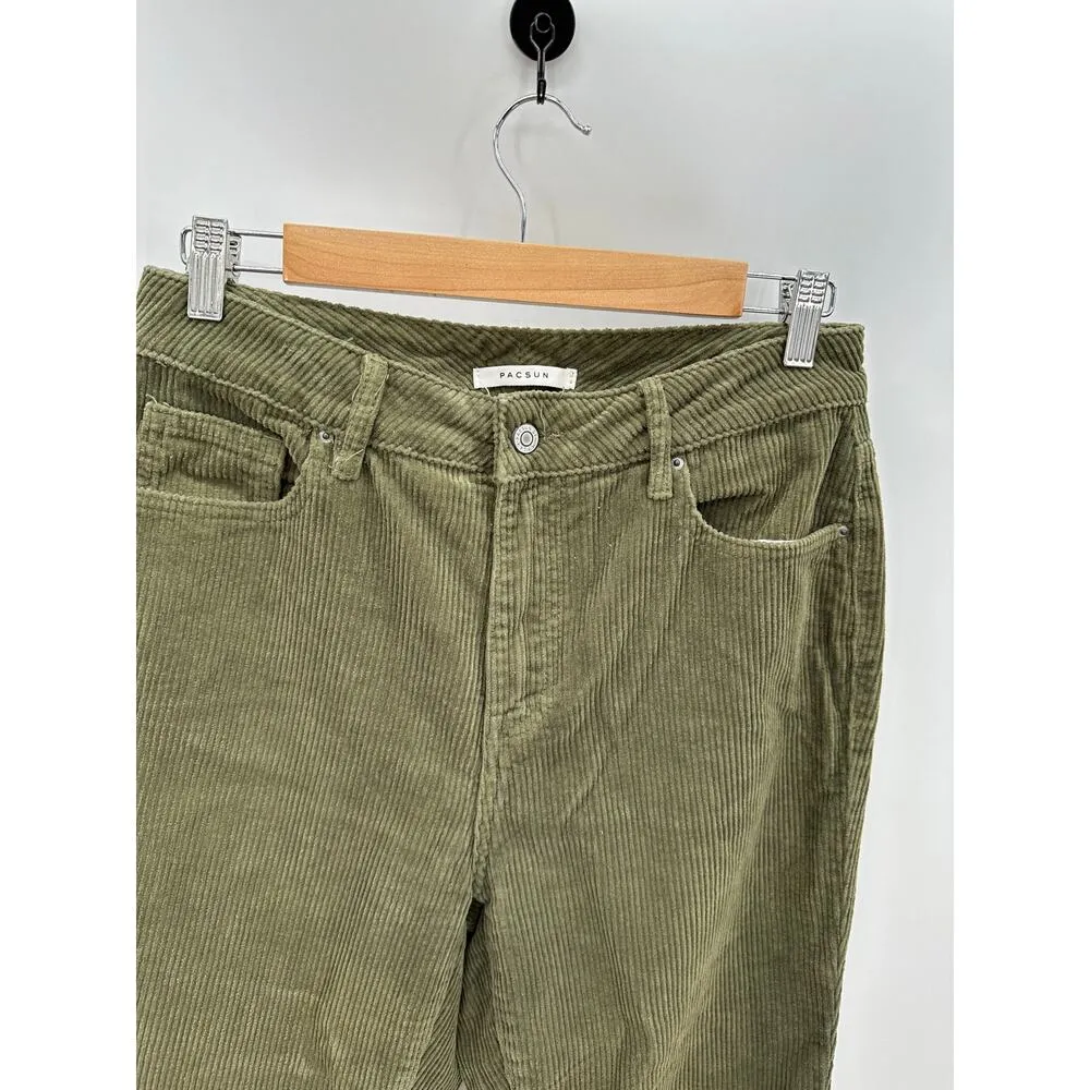 Pacsun Womens Corduroy Mom Pants Size 28 Olive Green High Waisted Casual Fall - Image 5