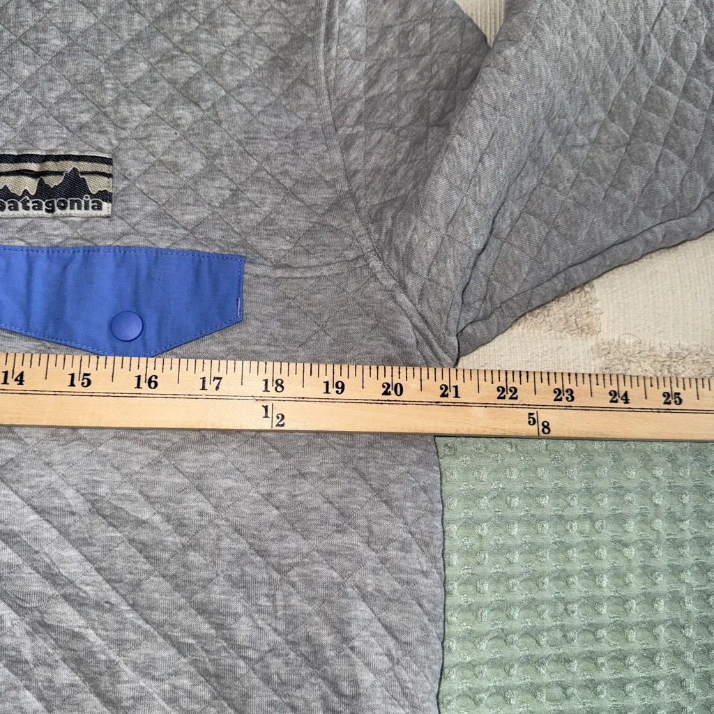 PATAGONIA Diamond Quilt Snap-T 40th Pullover Grey Blue Cotton Synchilla - L - Image 4