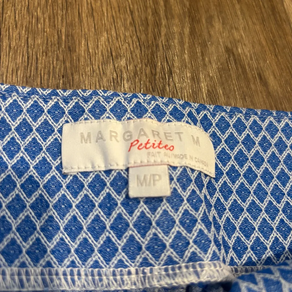 Margaret M Petites Blue White Diamond Print Stretch Crop Ankle Pants - Image 3