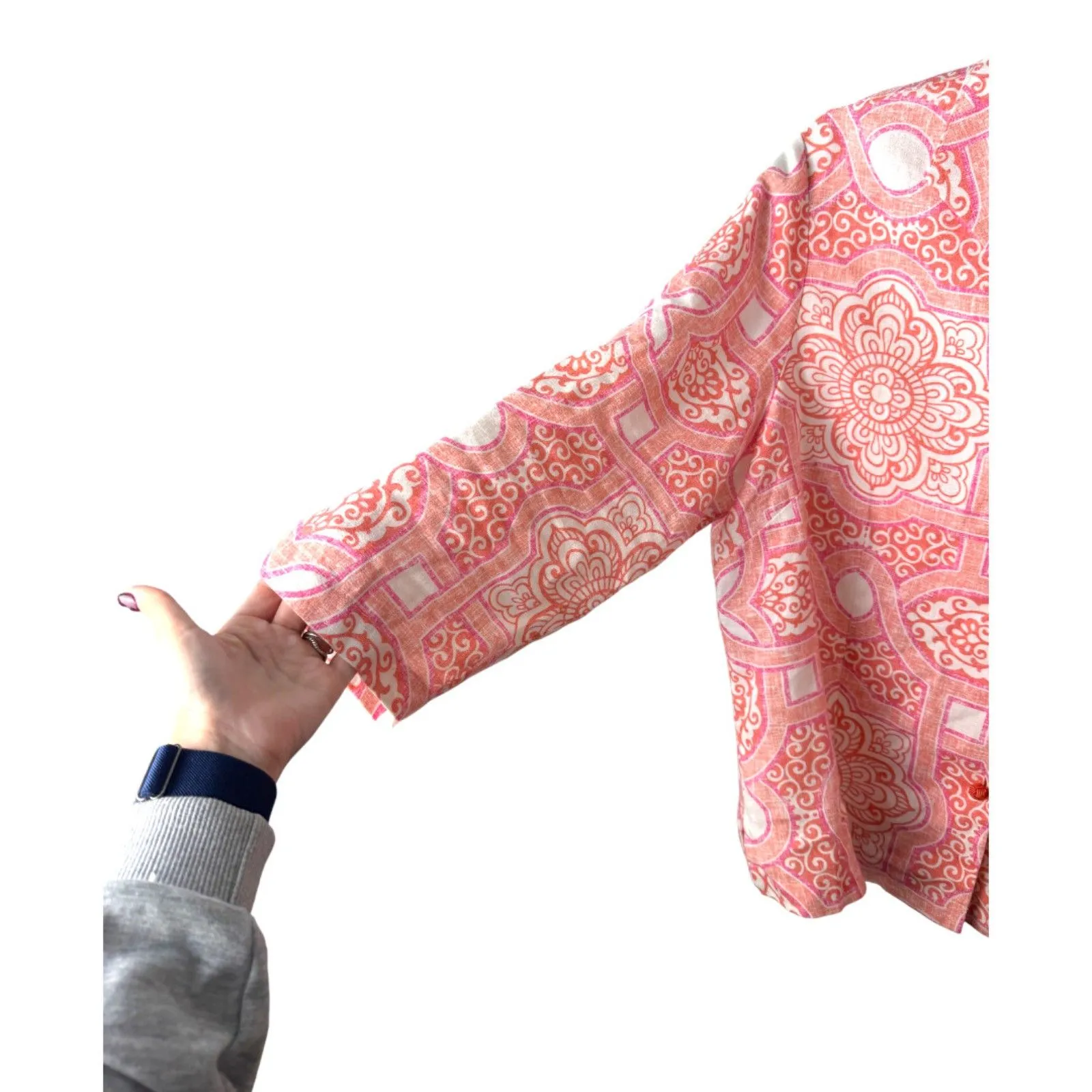 Connie Roberson Linen Pink Floral Button 3/4 Sleeve Blouse Size XL - Image 2