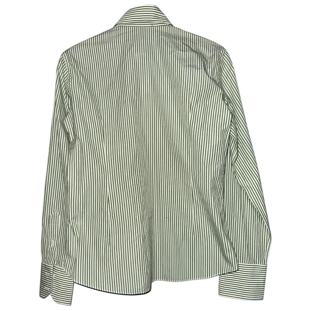 Finamore 1925 Napoli Women’s 44 10 Green White Striped Cotton Button Down Shirt - Image 3