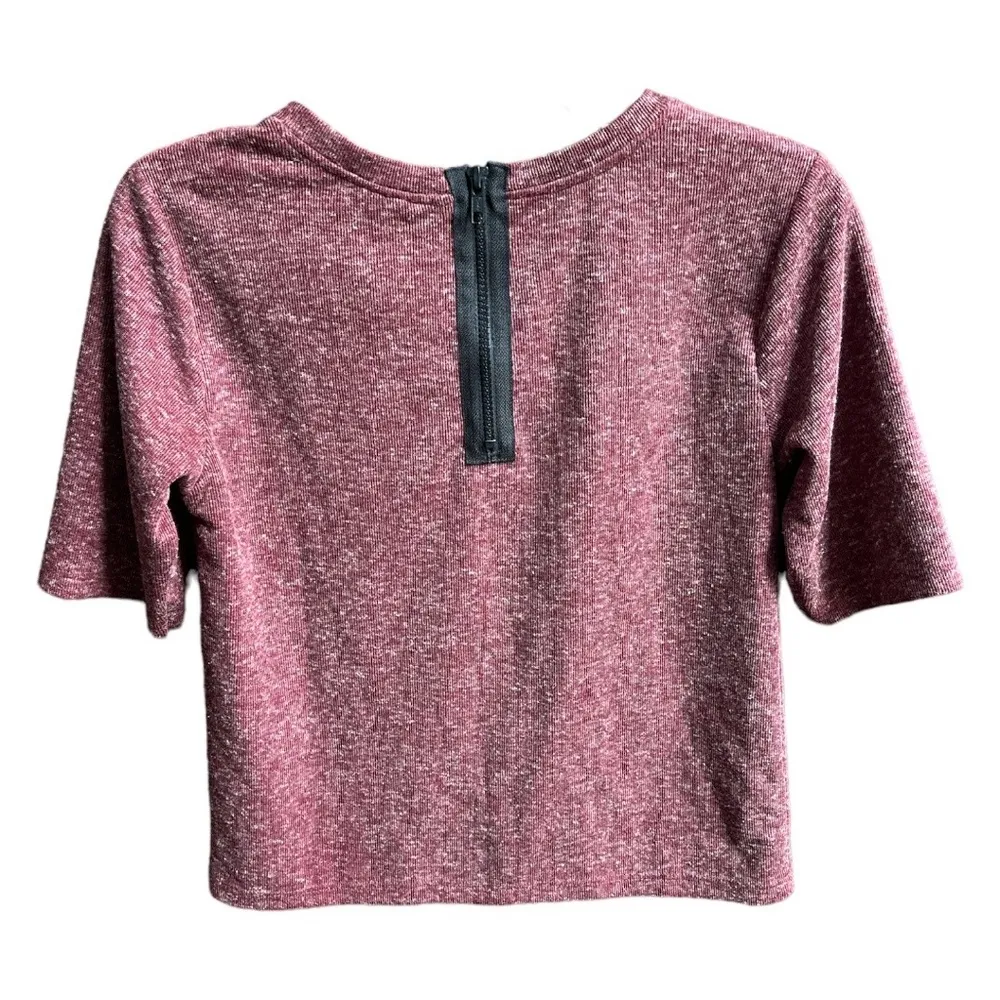 Topshop Short Sleeve Zipper Back Shirt Maroon Size 2 - Image 2