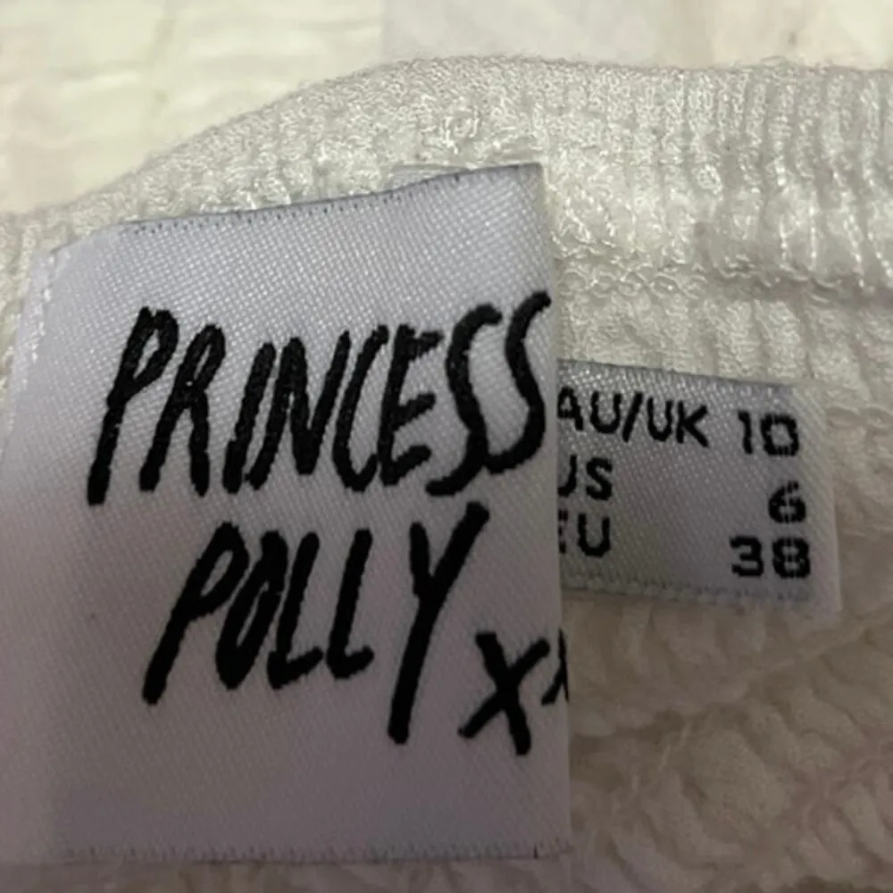 Princess Polly White Short Puff Sleeve Ruched Smocked V Neck Crop Top Size 6 - Image 3