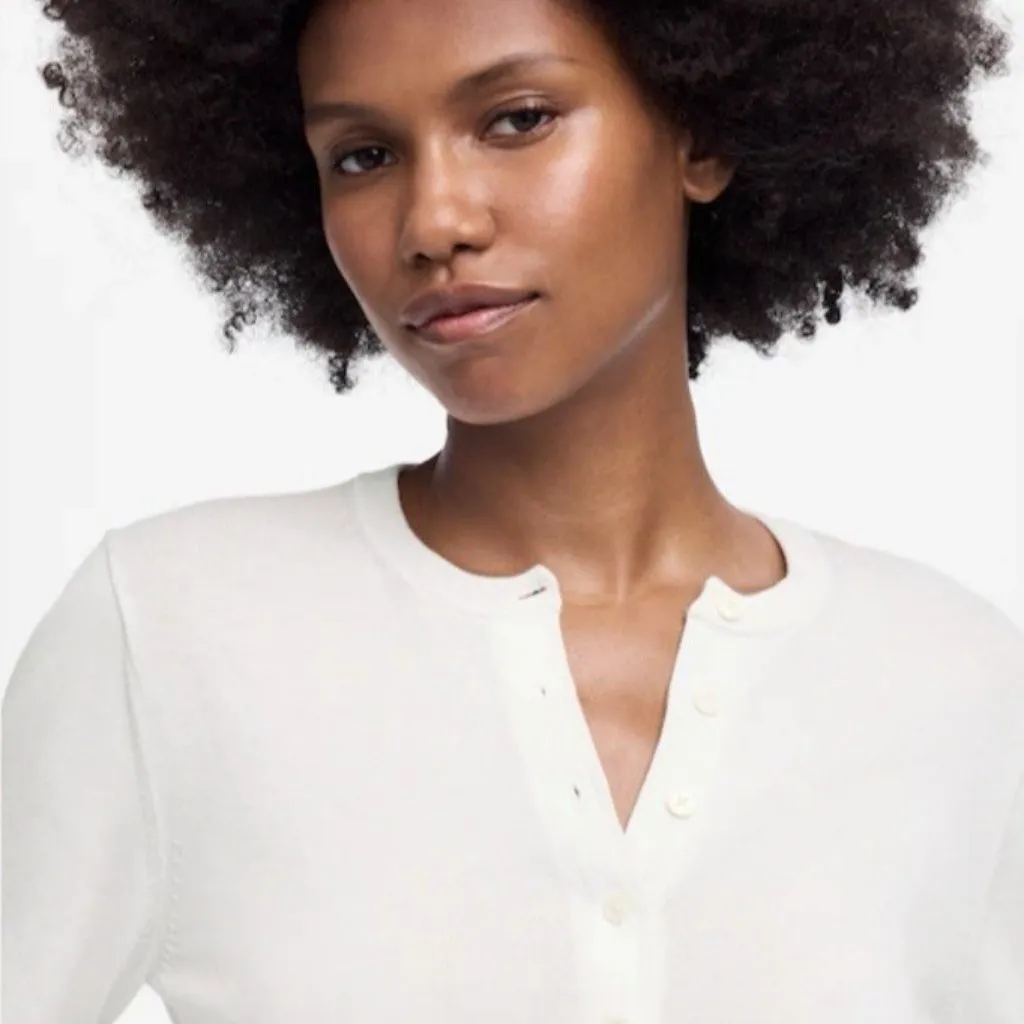 Madewell June Crew Neck Cotton Cardigan White Size M - Image 5