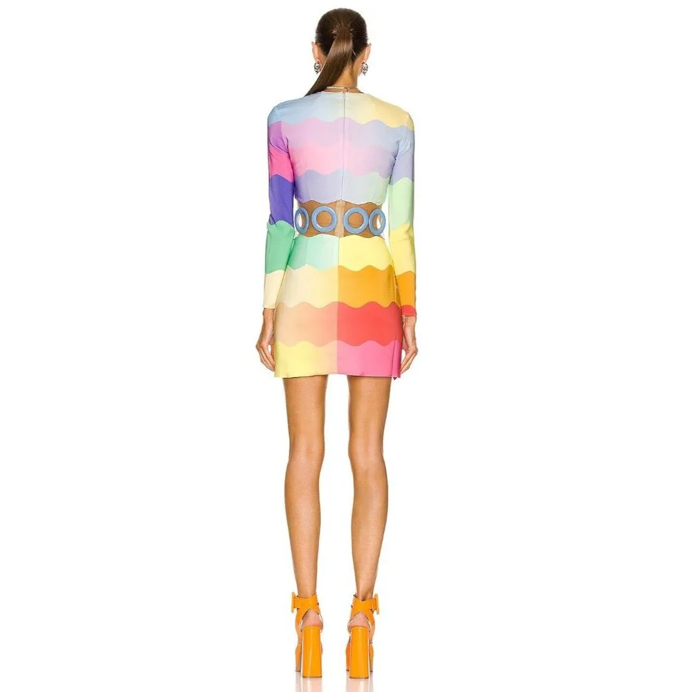 CASABLANCA Waist Cut Bodycon Dress in Rainbow 36 New Mini Cocktail Womens Pink Size undefined - Image 2