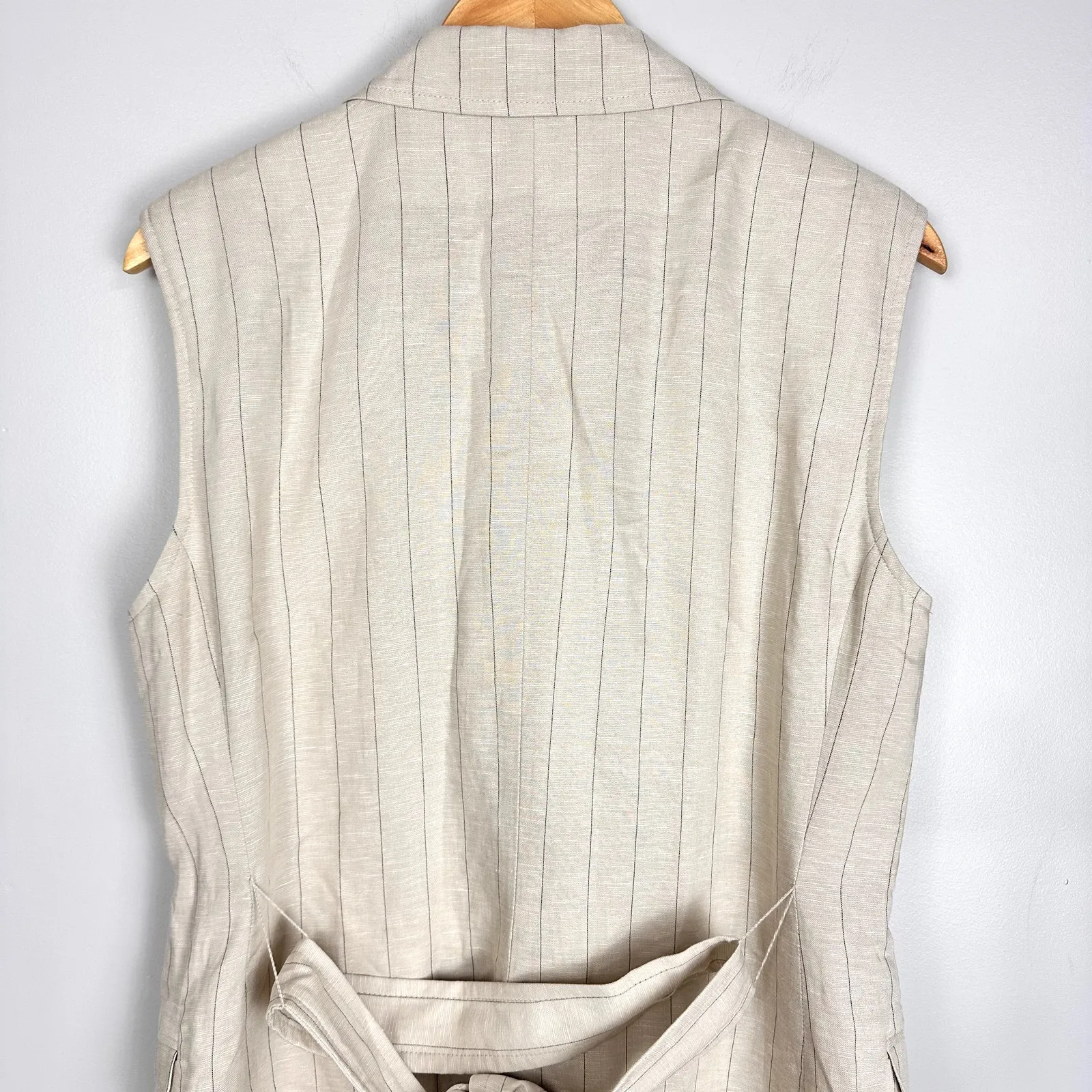 H&M Linen Blend Jacket Dress Belted Light Beige Pinstripe Size Large NWT - Image 12