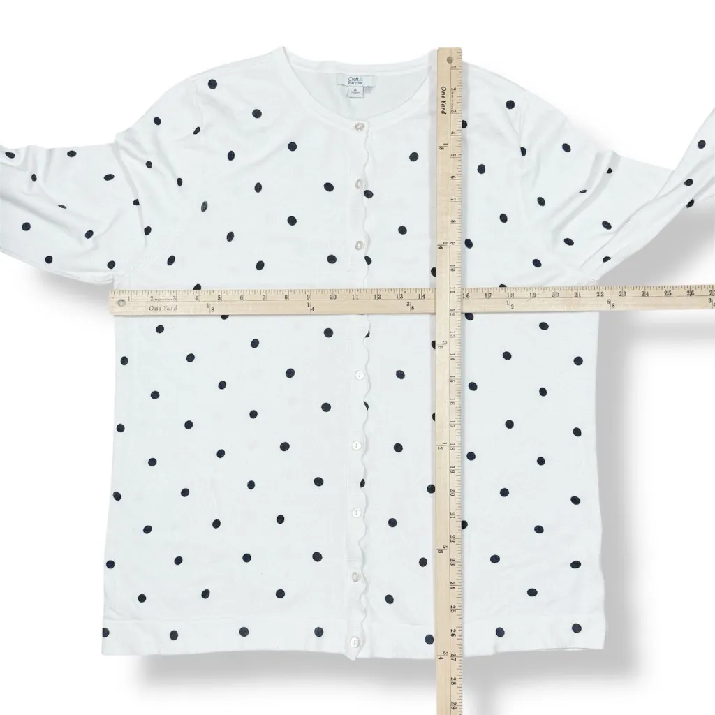 Croft‎ & Barrow Scallop Trim Polka Dot Cardigan Sweater White Black Womens XL - Image 11