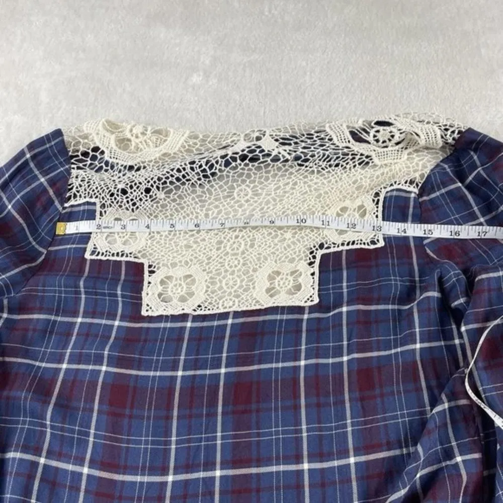 Vanity Flannel Open Front Shirt Size M Purple Plaid Womens Lace Boho Western Top Size M - Image 8