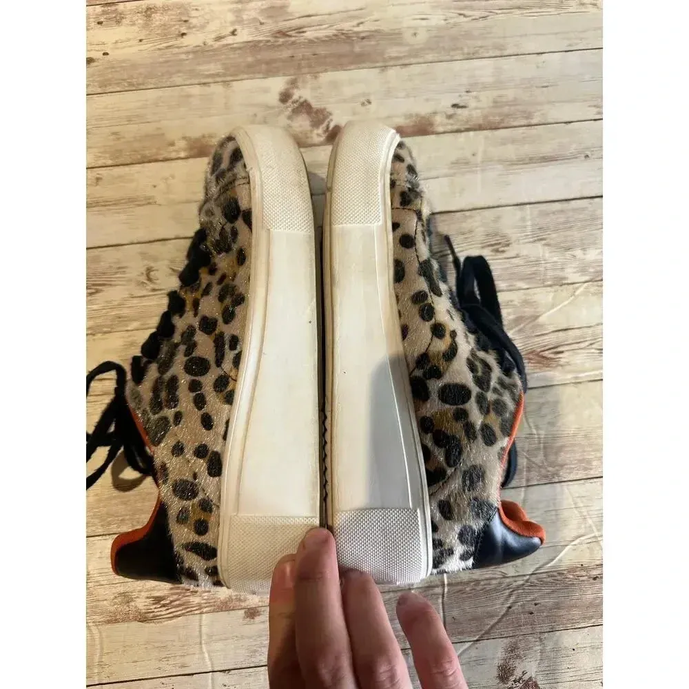 Sky Step Leopard Animal Print Platform Sneakers Size 6 Faux Fur Trendy Laces Brown - Image 7