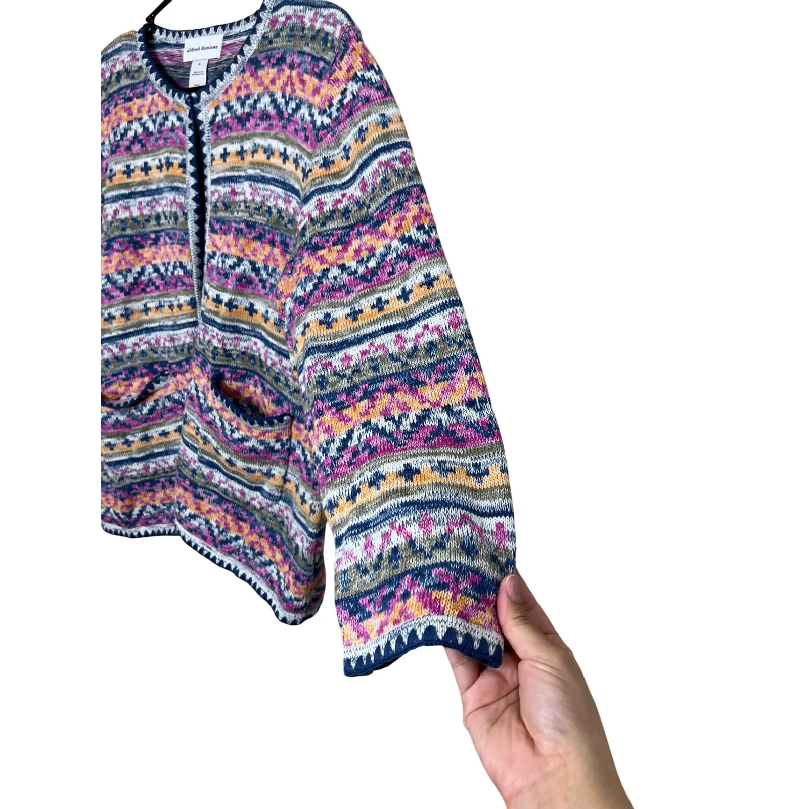 Alfred Dunner Cardigan Sweater Womens M Medium Multicolor Knit Cotton Pockets - Image 5