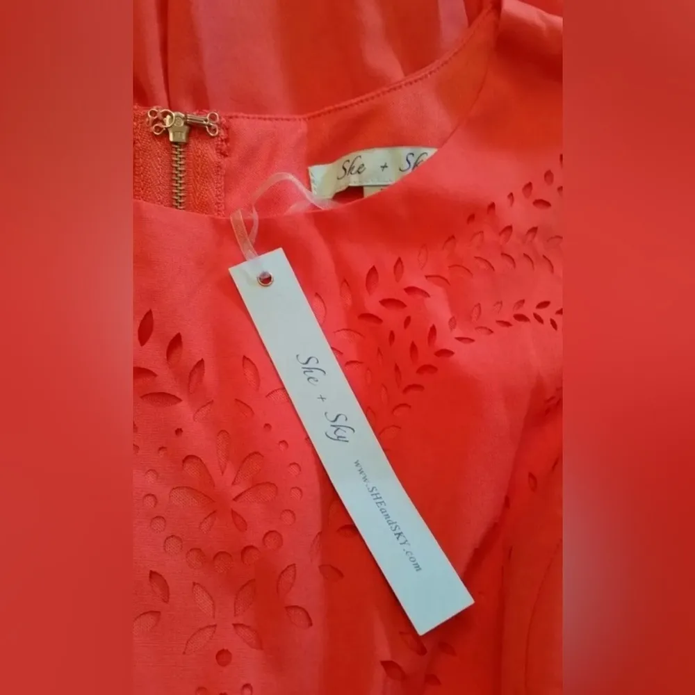 Coral Eyelet Cutout Fit & Flare Modcloth Cocktail Party Dress by She + Sky - Image 8