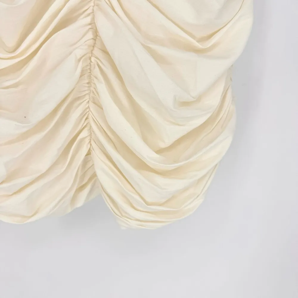 Zara Ruched Bodycon Mini Dress with Ruffle Straps Ivory White Size Medium NWT - Image 4
