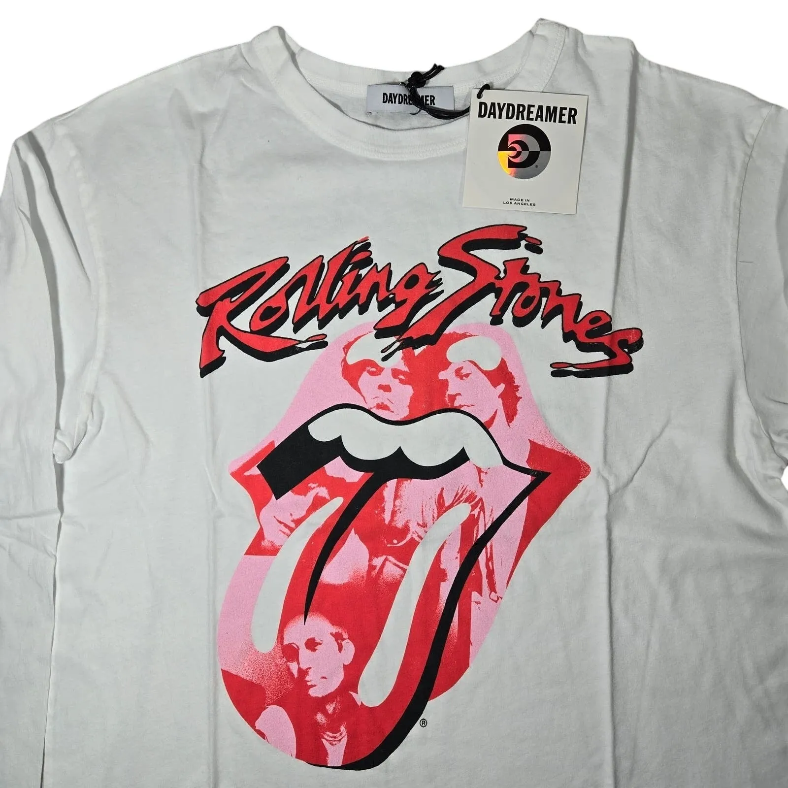DAYDREAMER Rolling Stones Long Sleeve White Cotton T Shirt Women Size S‎ - Image 4