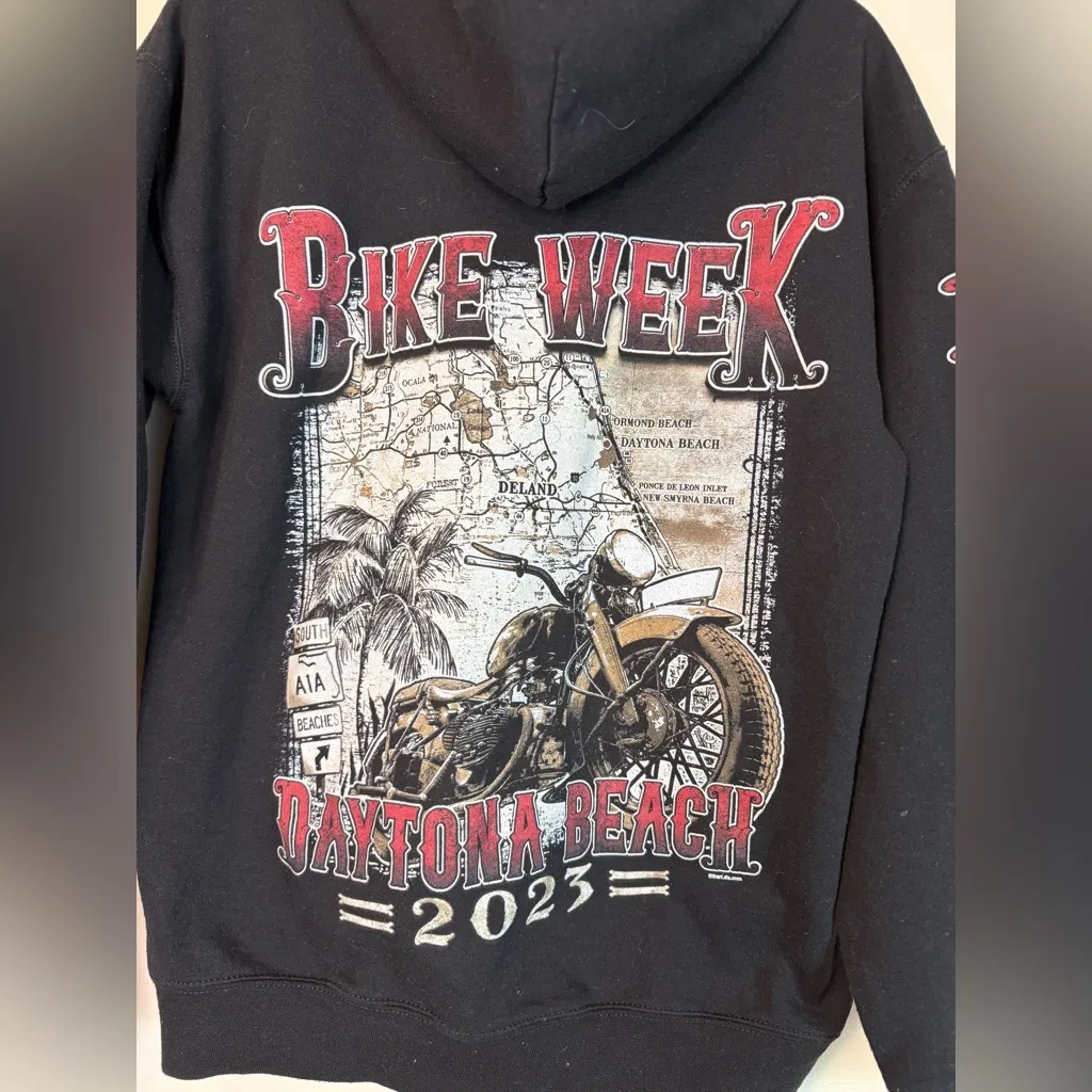 Daytona Beach Bike Week 2023 Full Zip Hoodie Grunge Biker Y2K Style Womens Med - Image 7