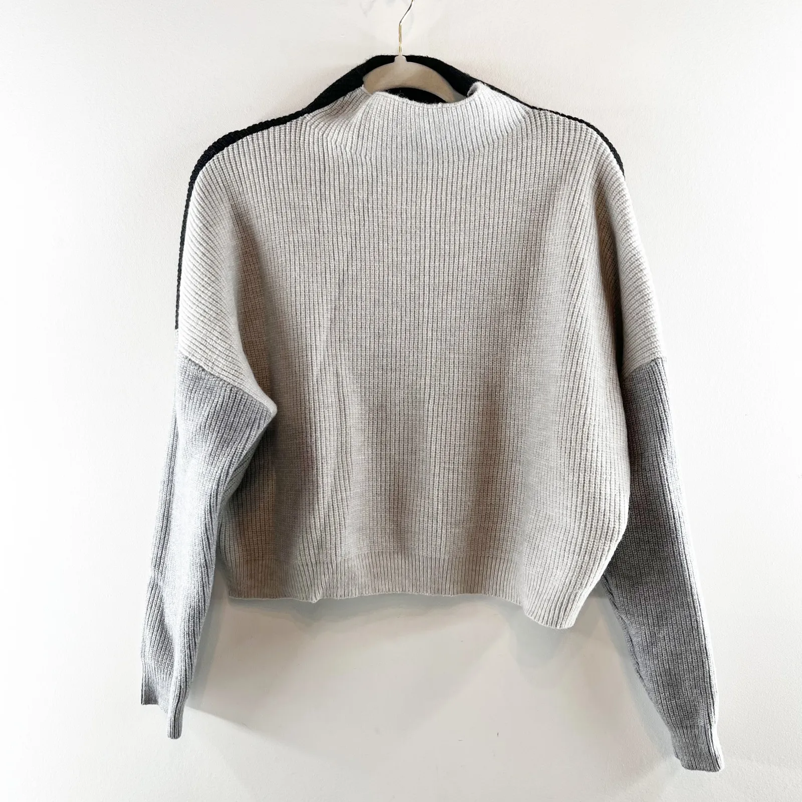 Le Lis Colorblock Dropped Shoulder Knit Pullover Mock Neck Sweater Gray Black S - Image 3