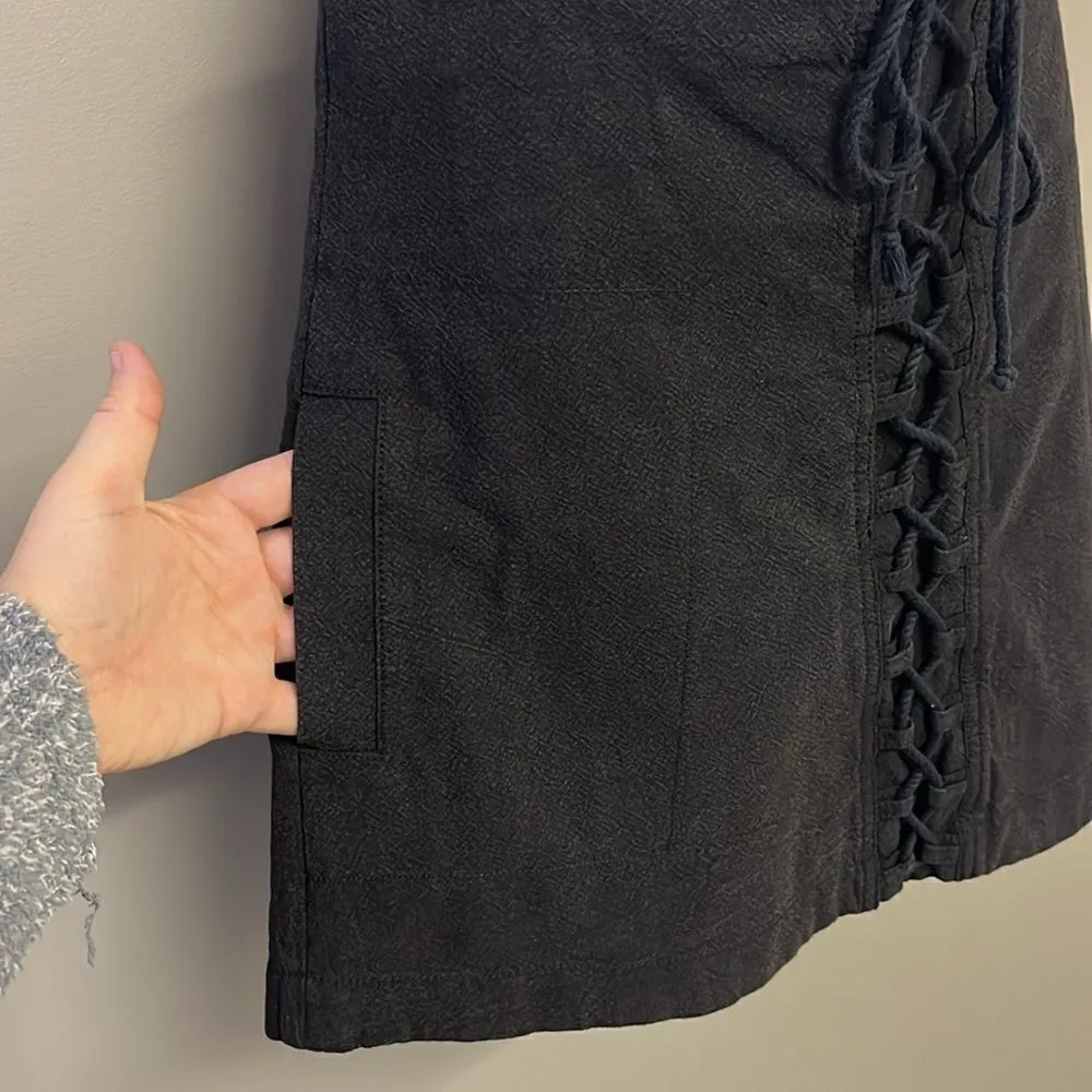 Free People Black Mini Shirt High Low Lace Accent Pockets Cotton Linen- Medium - Image 6