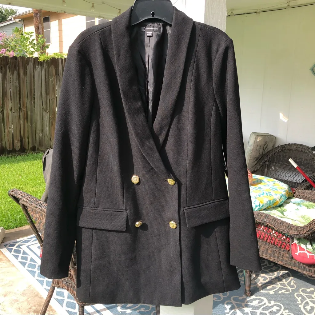 NEW INC Black Glitz Double Breasted Blazer Jacket With Gold Buttons M Size M - Image 3