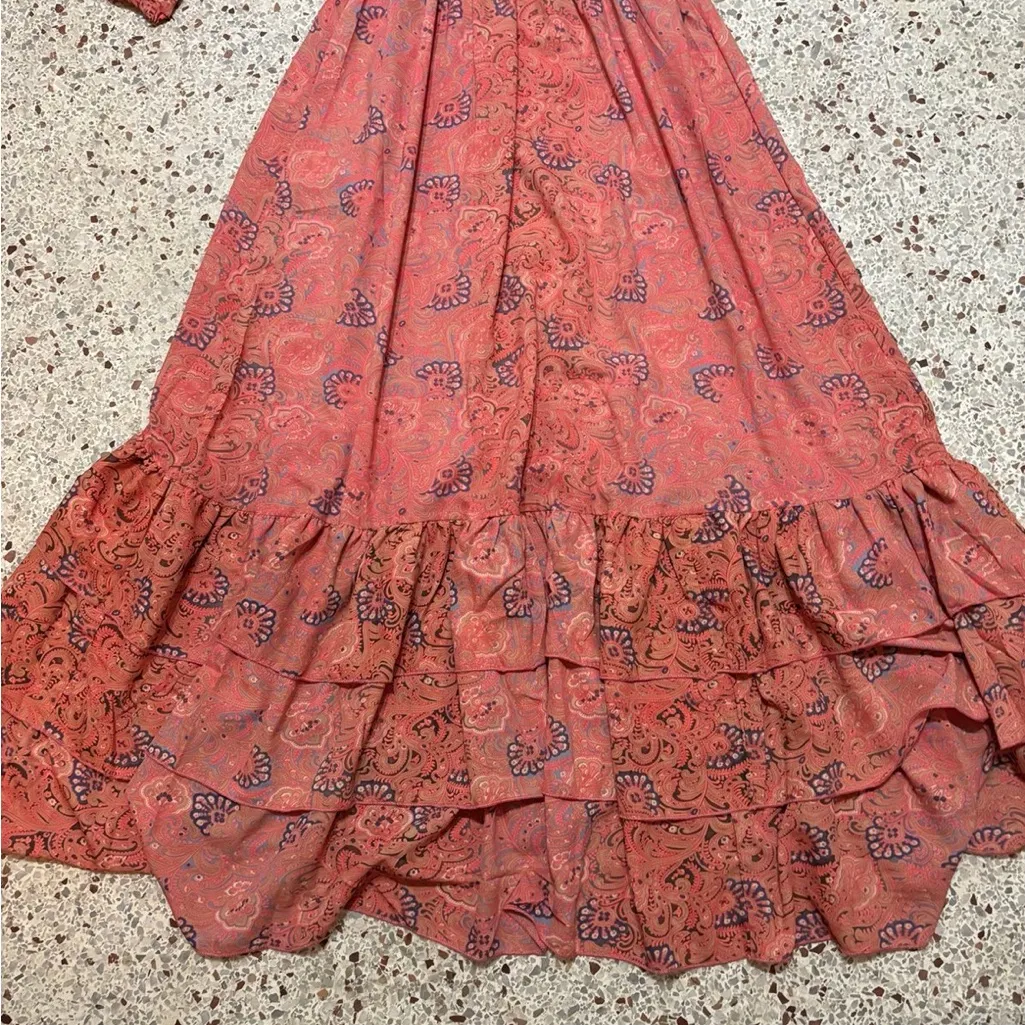 Boemo Anthropologie Revolve Maxi Dress Coral Pink Sz M Ruffle Tiered Long Sleeve - Image 8