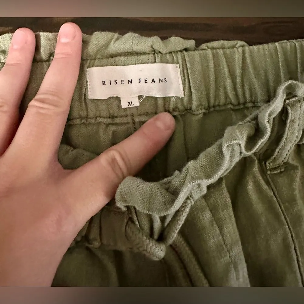 Risen Pants Pull On Pants Olive Green Drawstring (393) Size XL - Image 2