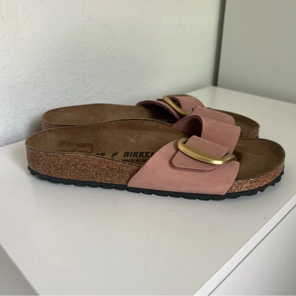 New Birkenstock Madrid Big Buckle Nubuck Leather Sandals in Soft Pink - Image 4