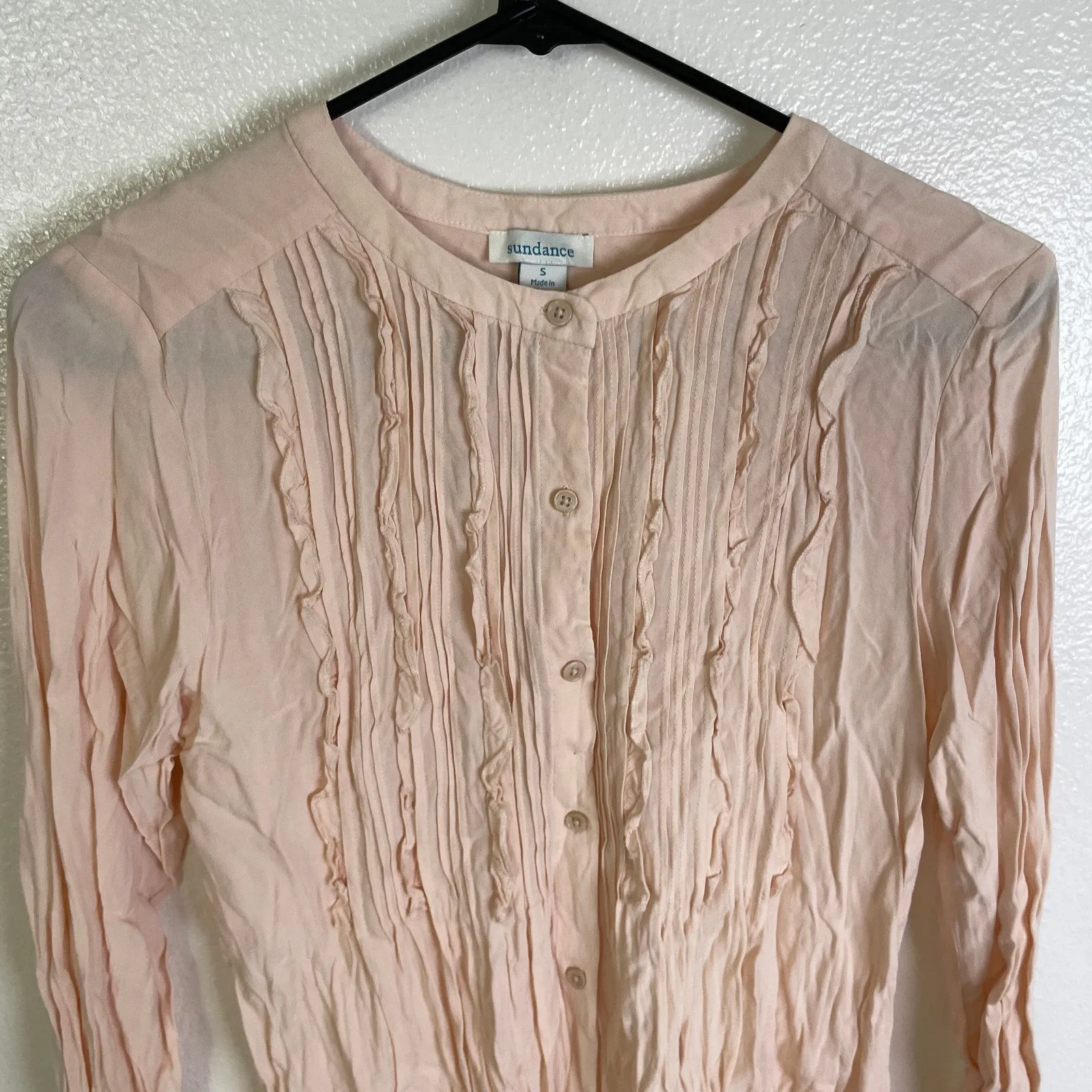 Sundance Vineyard Ruffle Long Sleeve Top Womens Small Pink Button Up Shirt Rayon - Image 5