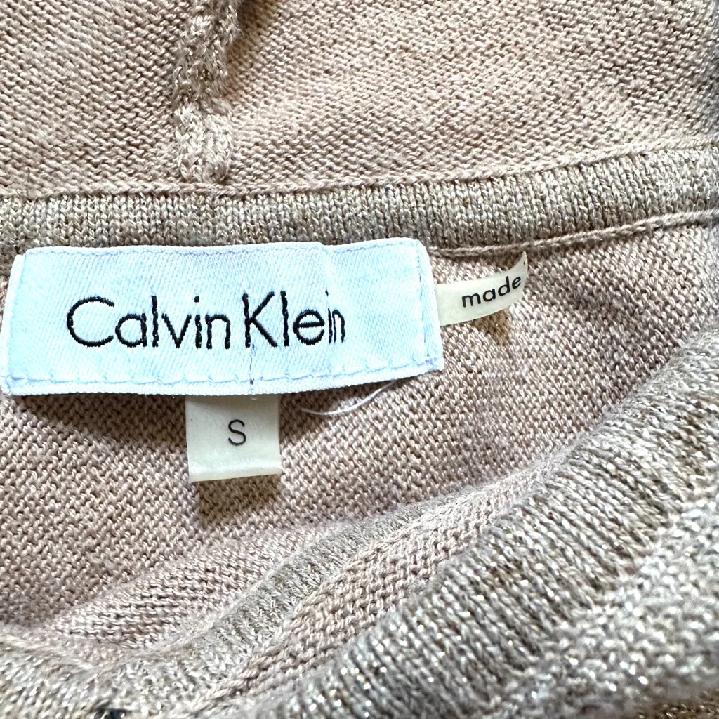 Calvin Klein Hooded Sweater Women’s | Gold Metallic | Sz Small | Knit | - Image 3