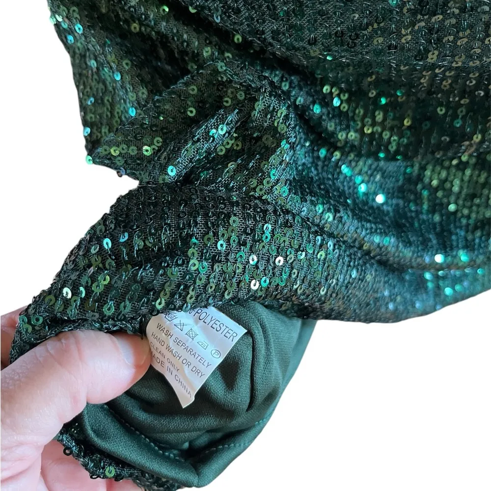 Elegant Green Sequin Mini Dress Size 14 - Image 4