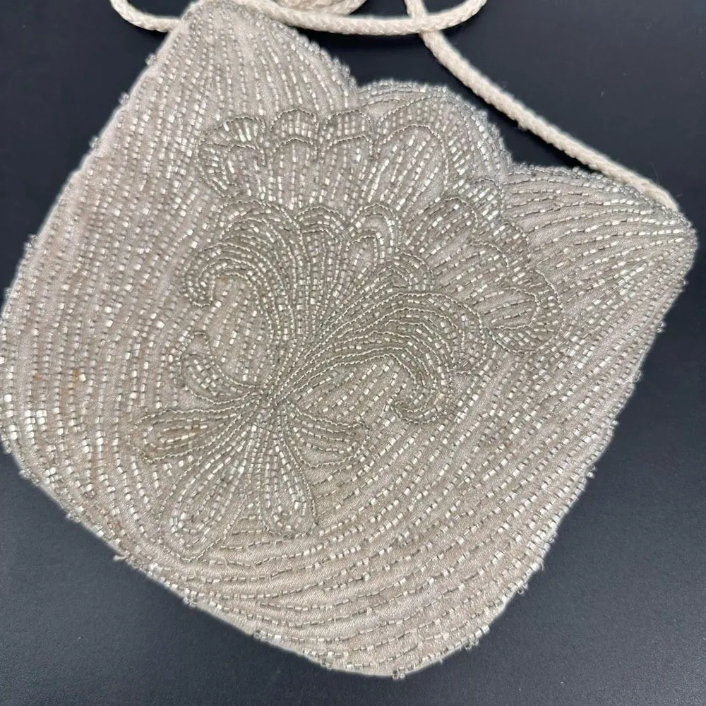 Vintage La Regale Womens Floral Beaded Crossbody Clutch Purse Bag White Cocktail - Image 3