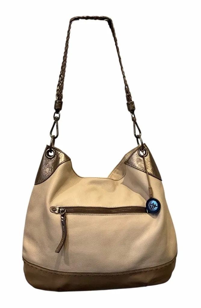 The Sak Cream & Taupe Leather Hobo Shoulder Bag Braided Strap Boho - Image 1