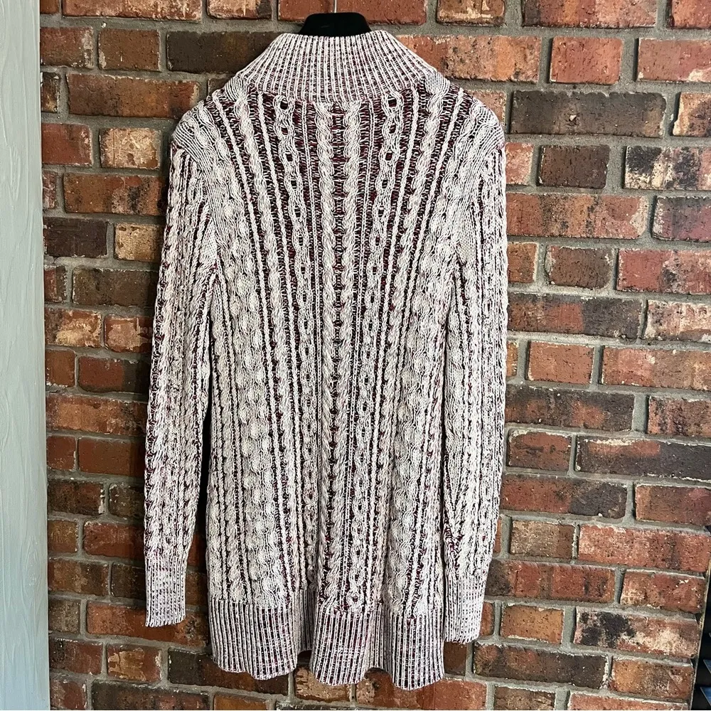 Soft Surroundings womens 1/4 zip cable knit wool blend sweater red/cream medium - Image 6