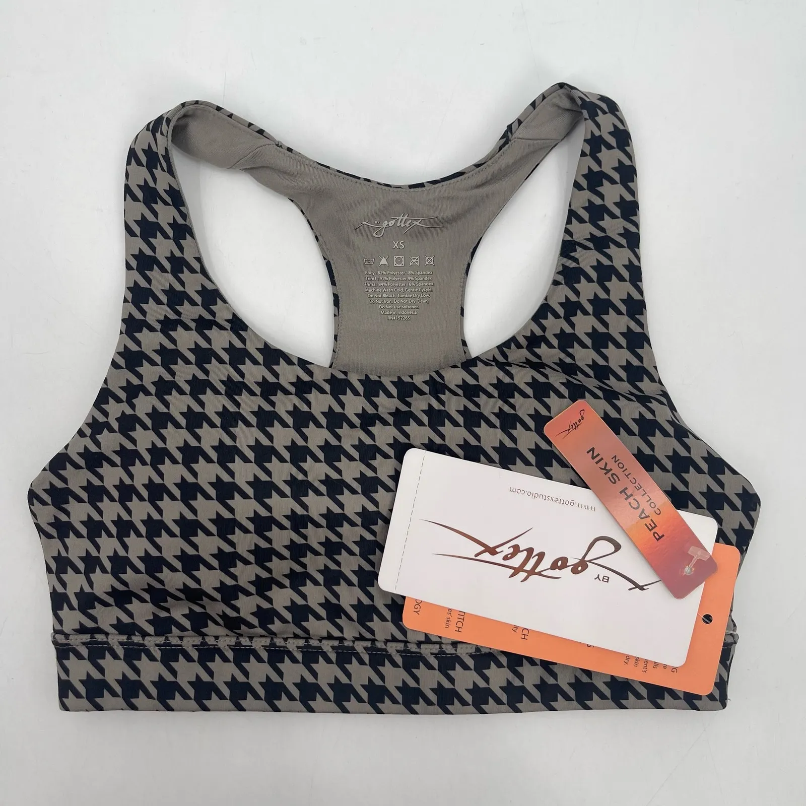 GOTTEX Sports Bra Size Extra Small Houndstooth NWT Black Athletic Gym Fitness - Image 13