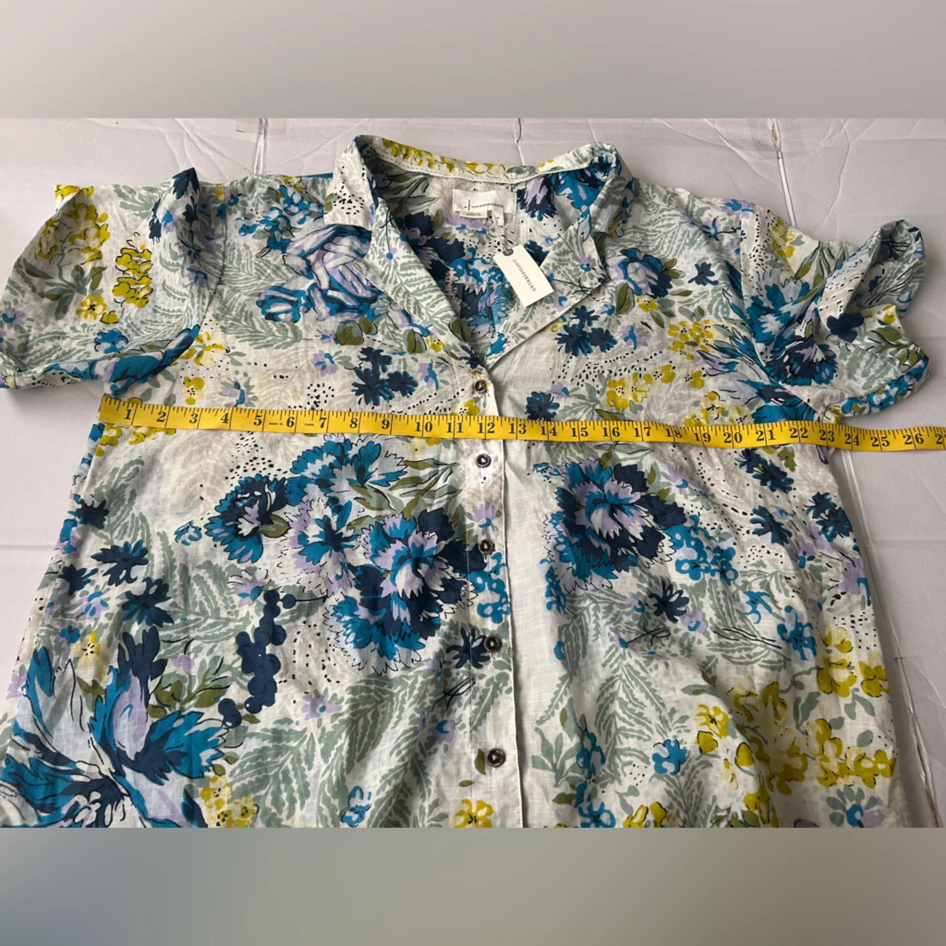 NWT Anthropologie Women’s Printed Surf Shirt in Blue Floral Motif Size XL - Image 10