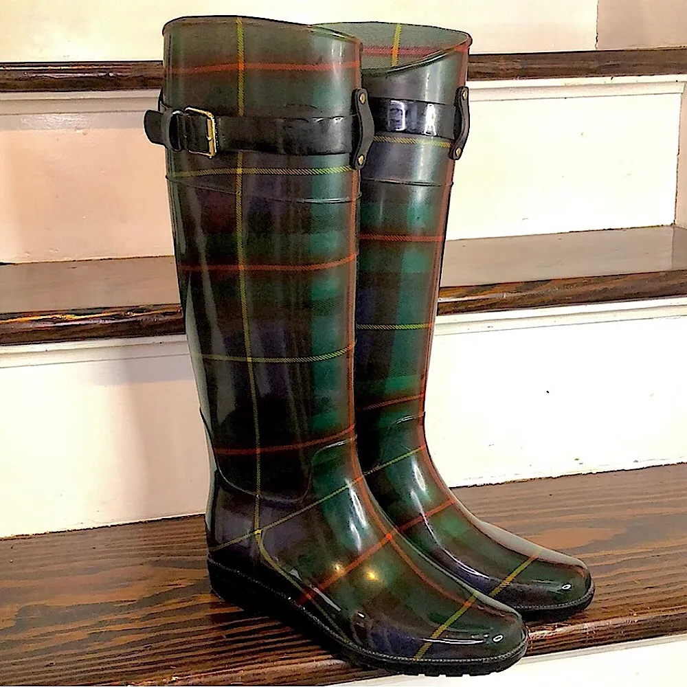 RALPH LAUREN Rossalyn II Black Watch Plaid Knee High Wellies Size 10 - Image 2