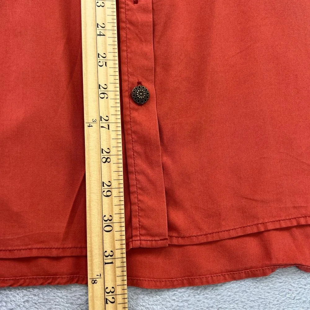 Soft Surroundings Blouse Top 100% Silk Small Red Long Sleeve Button Up No Collar - Image 7