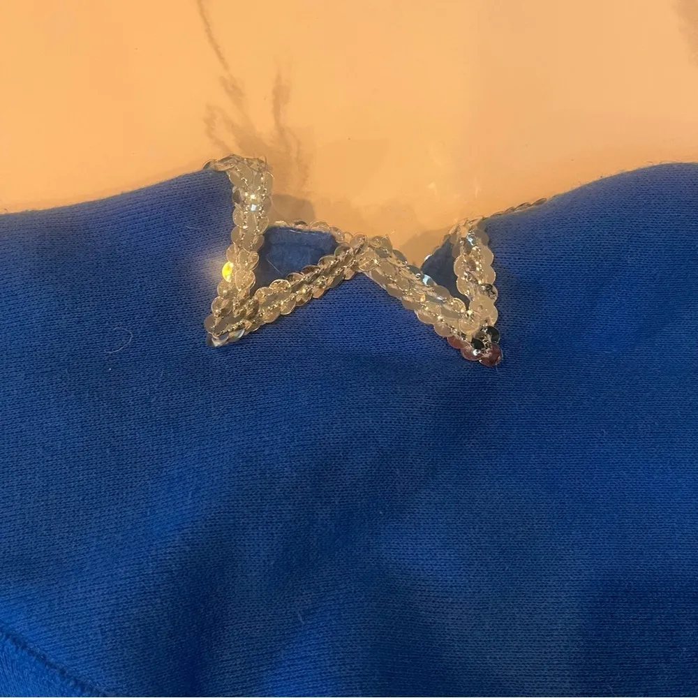 VTG Indie Sleaze McBling Sequin OPEN TO SKIN Sexy Star Cutout Blue Slouchy Top M Size M - Image 6