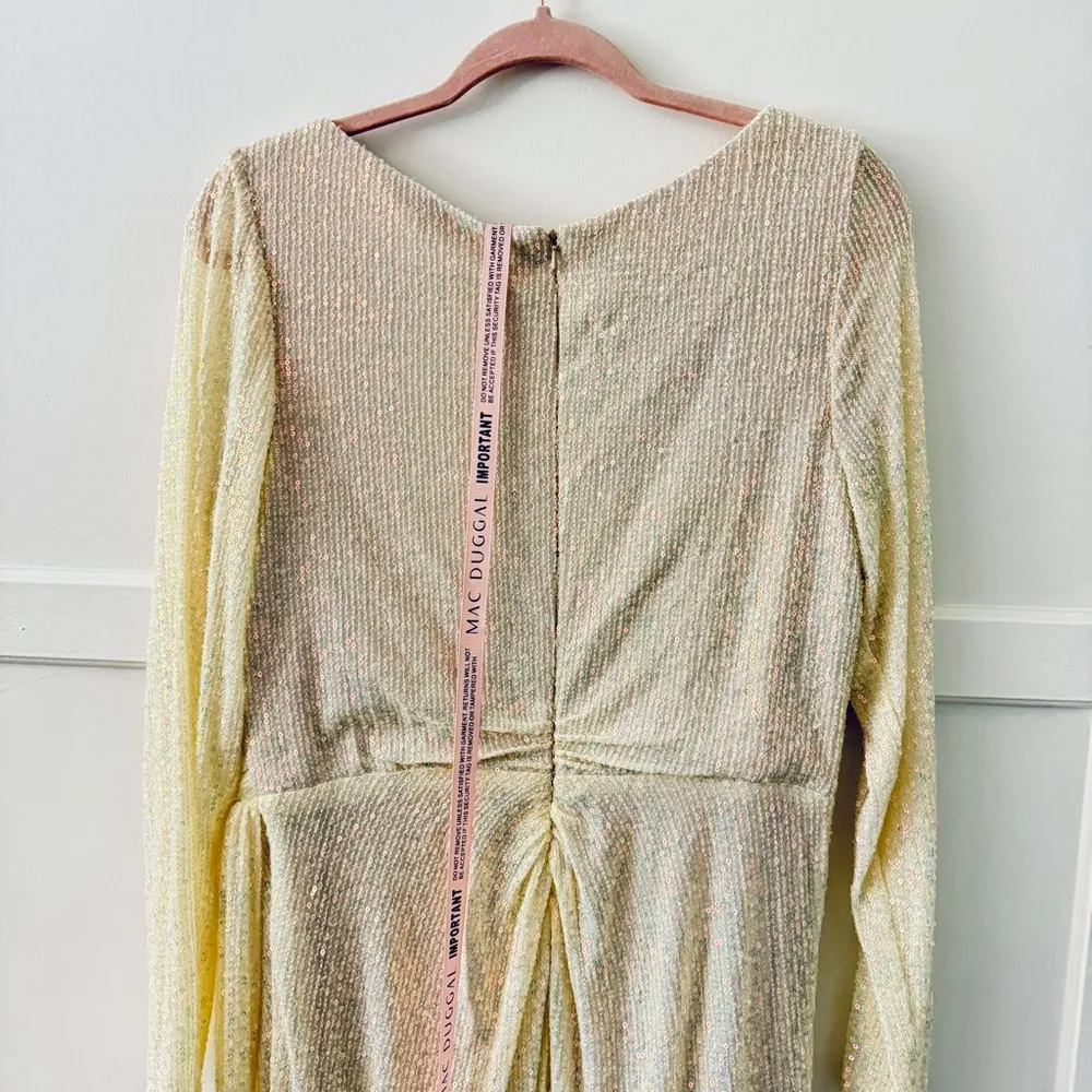 Women's Ieena Sequined Ruched Long Sleeve Boat Neck Gown - Image 9