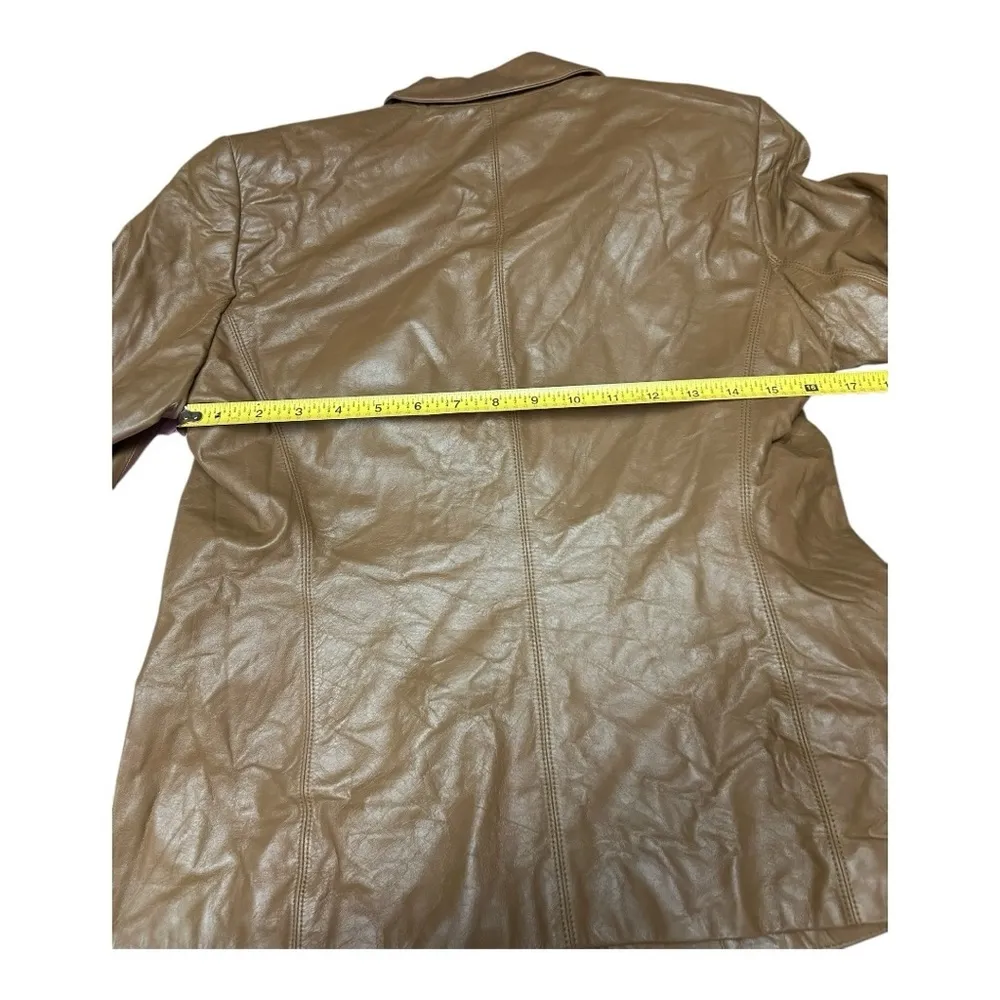 Jones New York Jacket Brown 100% Leather Collared Buttons Pockets Lined Size 6 - Image 7