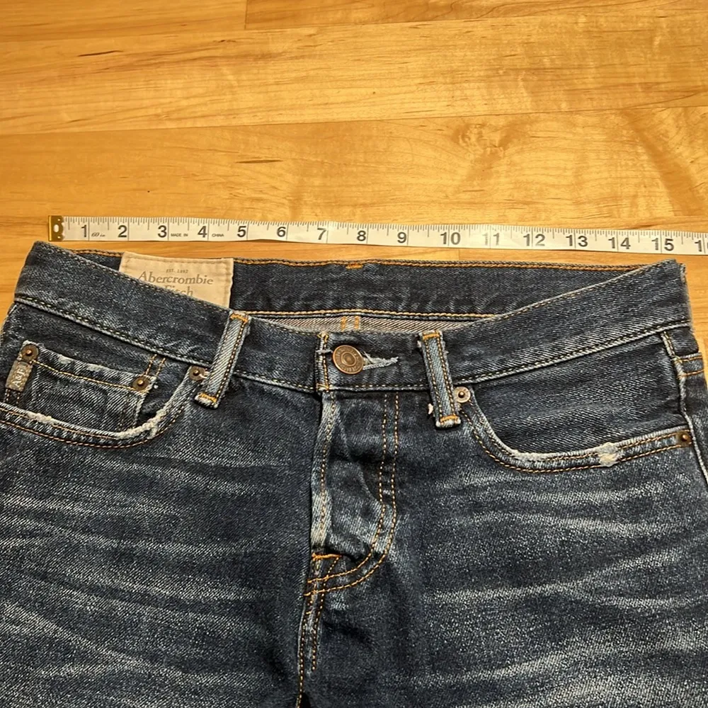 Abercrombie & Fitch Dark Wash Button Up Skinny Bermuda Jean Shorts - Image 7