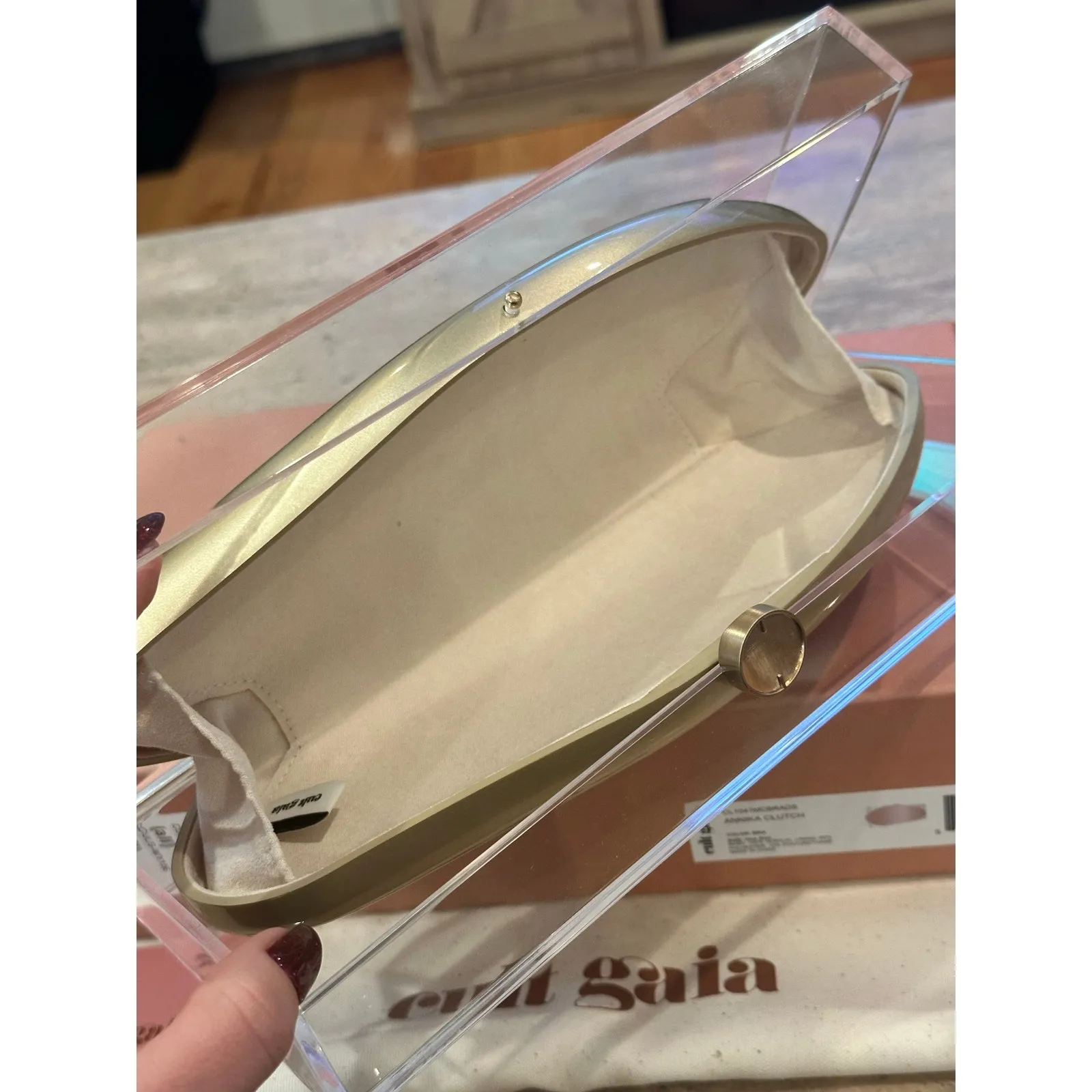 Cult Gaia Annika Clutch Transparent / Brass Gold One Size Bag EUC - Image 8