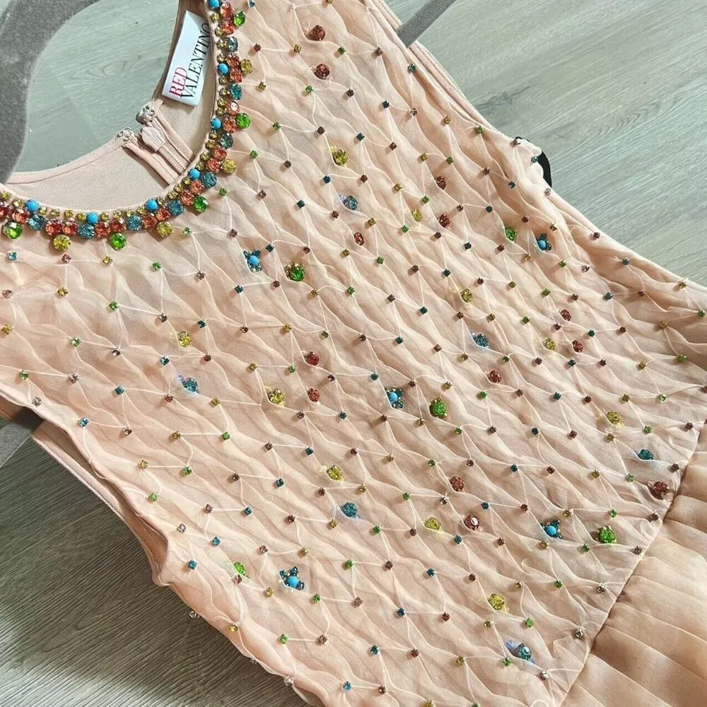 $2140 RED Valentino Silk Crystal-embellished Womens Midi Dress Pink Sz 36 - Image 3