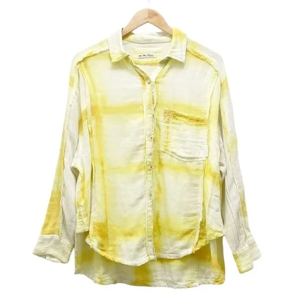 Free People We The Free Top Washed Away Yellow Windowpane Tie Dye Shirt Size XS - Image 2