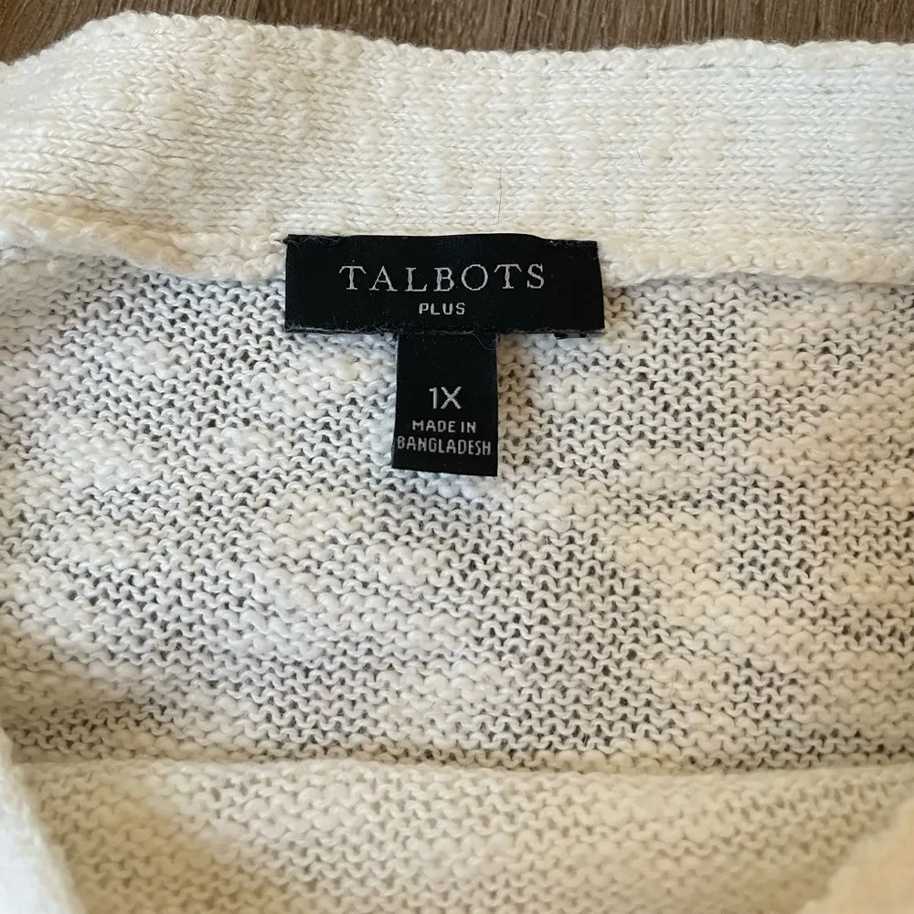 Talbots Plus Boatneck Sweater 3/4 sleeve cream rainbow stripe Women’s size 1X - Image 4