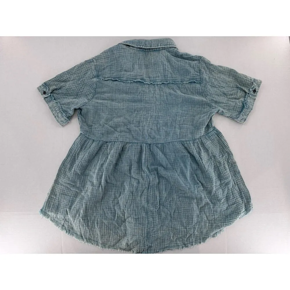 Umgee Tunic Top Sz XL Lagenlook Artsy Beach Raw Hem Guaze Blue Boho Loose Fit - Image 11