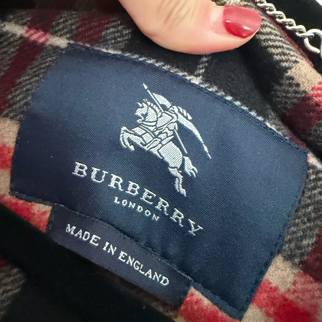 BURBERRY Wool Vintage Plaid Nova Black Hooded Toggle Car Coat Jacket Sz L - Image 9