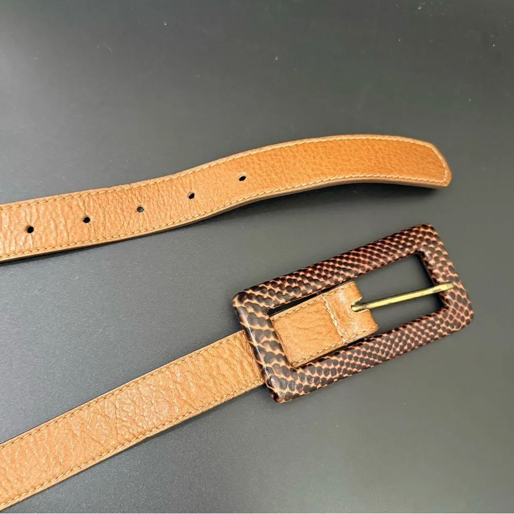 LEATHEROCK Snakeskin Leather Buckle Brown Genuine Leather Skinny Belt Size 32 - Image 10